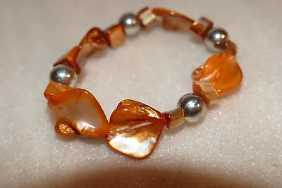 Vintage Stretch Orange Abalone Shell And Beads Bracelet Cuff • $12.97