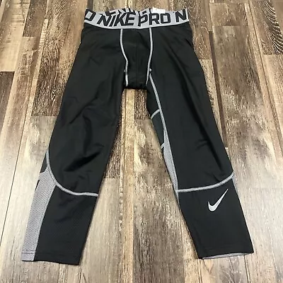 Nike Pro Compression Pants Mens Small Black Stretch Sports Football Capri • $17.87