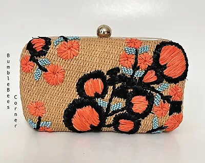 $69 • Buy ZARA Mini Shoulder Bag EMBROIDERED Clutch Box PAPER STRAW HandBag NWT 1617/004