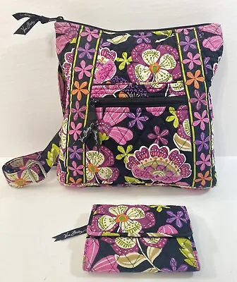 Vera Bradley  Pirouette  Crossbody Shoulder Bag Purse W/ Wallet Black Pink • $22.99