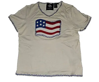Michael Simon Event Spun Silk American Flag USA Sweater Short Sleeve Knit Top M • $55.25