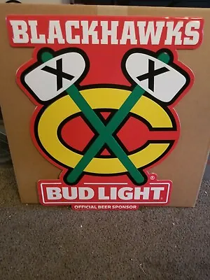 Chicago Blackhawks NHL Hockey Bud Light Beer Embossed Tin Sign Tomahawks New • $45