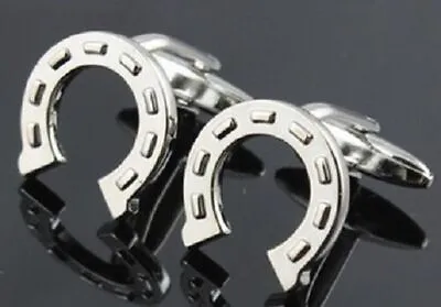 Lucky Horseshoe  Silver Cufflinks Shirt Gift Uk Seller Racing Betting Horse Shoe • £8.95