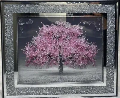 £42.99 • Buy BLOSSOM TREE PICTURE PINK CRYSTAL LIQUID ART CRUSH FRAME WALL ART 55x45cm💎