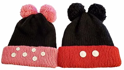 Disney Inspired Mickey Minnie Mouse Set Kids Handmade Knitted Beanie Hats Caps  • $24.95