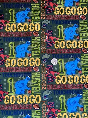 16”x44” Sesame Street Elmo Cookie Monster Football Cotton Flannel Fabric Remnant • $1.89