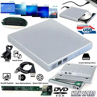 2.0usb To Ide Laptop Cd Dvd Rom External Drive Caddy Case Enclosure Silver Cover • £7.99