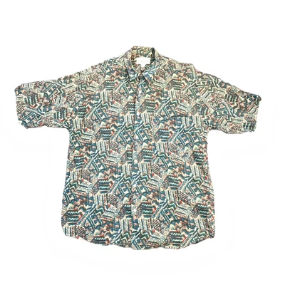 £14.99 • Buy Sagitta Green Shirt Made In Italy Abstract Aztec Short Sleeve Mens Large