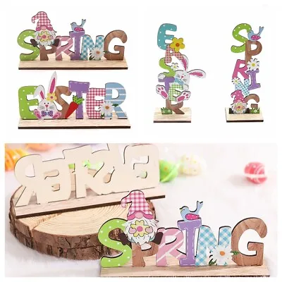 2Pcs Wooden Table Sign Easter Bunny Gnome Stand Easter Tabletop Ornaments Decor • £5.66