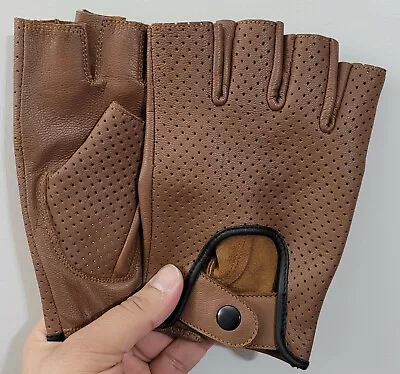 Fingerless 100% Genuine Leather Driving Chauffer Gloves Cycling Gloves (Large) • $15.99