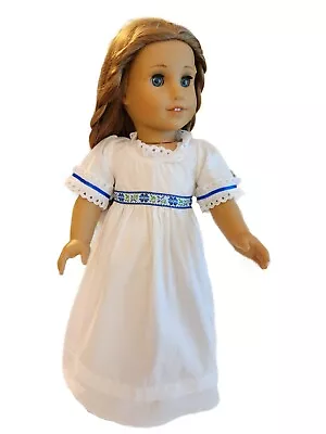 Doll Clothes 18  Doll Colonial Dress White Blue Jacquered Ribbon Cap Fit AG Doll • $15.29