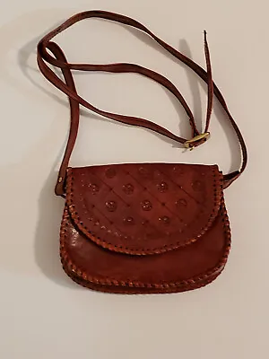 Vintage Women's Western Tan Hand Tool Leather Crossbody Mini Bag Purse • $59
