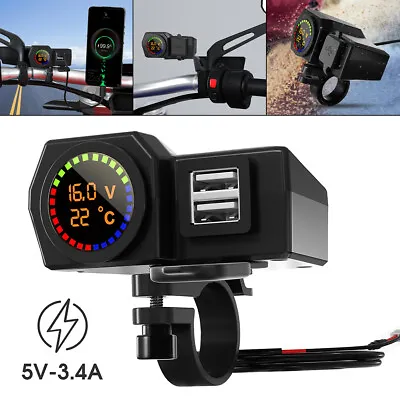 QC3.0 Motorcycle Dual USB Phone GPS Fast Charger Adapter  Waterproof Voltmeter • $13.99