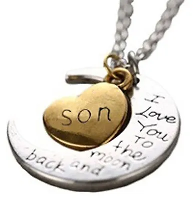 I Love You To The Moon And Back Family Pendant Heart Necklace Gold & Silver  • £2.99