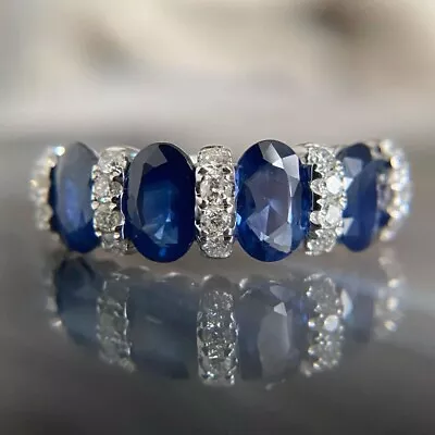 4.25ct Blue Sapphire Gemstone Lab Created Eternity Ring 925 Sterling Silver • $105.99