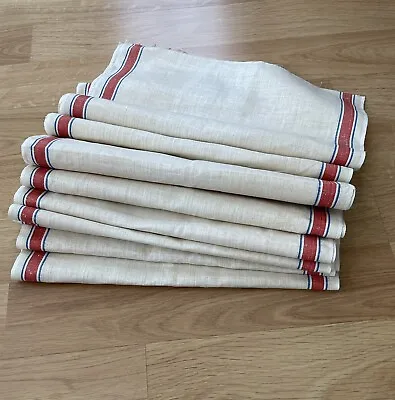 Antique European Linen Red Blue Striped Fabric Grain Sack Material Hemp Sewing • $150