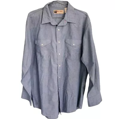 Vintage Big Mac Workwear Blue Long Sleeve Pearl Snap Shirt - Large • $26