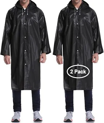 2 X Raincoat Waterproof Reusable EVA Hooded Long Rainwear Jacket Poncho Outdoor • £4.95