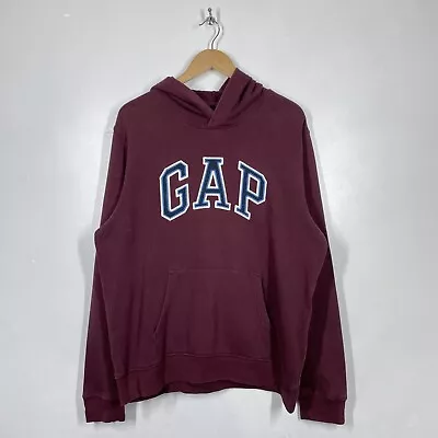 GAP Hoodie Mens Large Burgundy Red Big Spell Out Arch Logo Pullover Y2K • £14.99