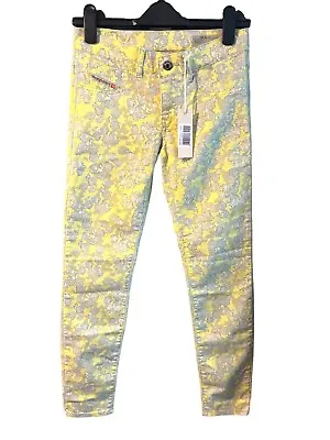 Vintage Y2K Diesel Industry Funky Floral Yellow Light Summer Jeans W 26 • £35.99
