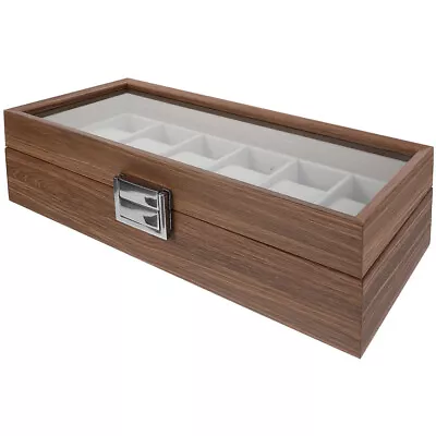 6 Slots  Glass Top Wrist Watch Box Wooden Display Case Jewelry Storage Organizer • $26.99