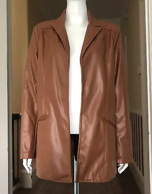 MISSGUIDED Tan Brown Faux Leather Ladies Open Style Jacket Fully Lined Size 12 • £5