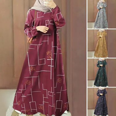 $31.34 • Buy ZANZEA Womens Muslim Dubai Puff Long Sleeve Abaya Kaftan Swing Maxi Dress PLUS