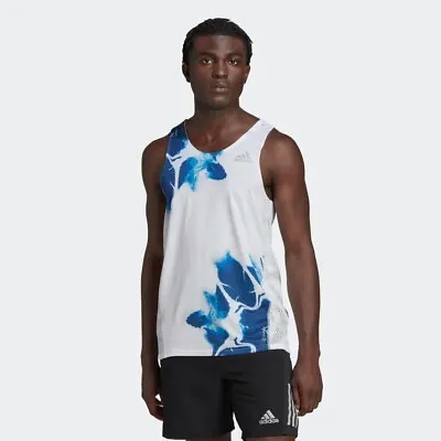 Sale Adidas Fast Graphic Running Vest Mens Fitness Tank Top White Gym Size S XL • £20.69