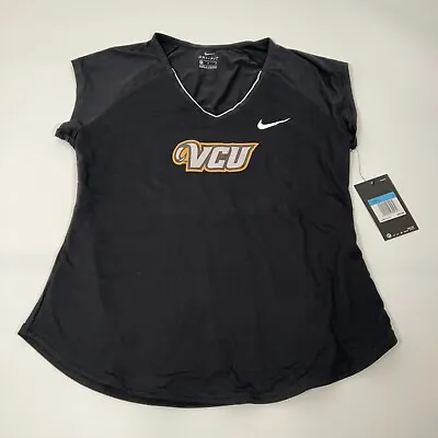 VCU Rams Nike Womens T Shirt Medium Black White NCAA Basketball Dri Fit V Neck • $6.25