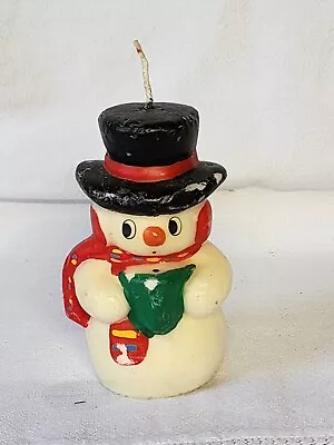 Vtg SNOWMAN Candle 4 1/2  Tall Present Gurley Bright Colors Christmas MCM • $9.99