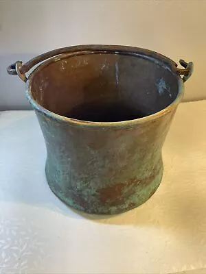 Vintage 3 Gallon Primitive Copper Cauldron Pot Bucket Wrought Iron Handle Patina • $148
