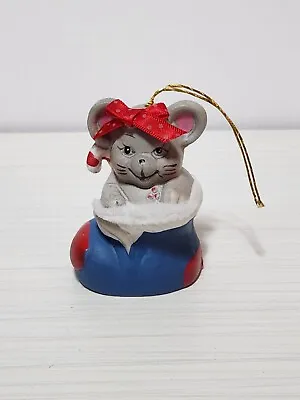 Vintage Holly Bells Christmas Ornament Giftco Mouse In Stocking Chiming Ceramic  • $5.99