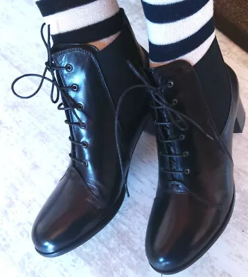 $125 • Buy  Beautiful Everybody Gia Black  Leather Sz 10 40 Lace Up Ankle Boots ($219}