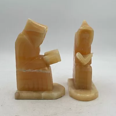 Vintage Carved Stone Onyx? Monk Priest Friar Bookends Set Of 2 Heavy Bible • $39.95