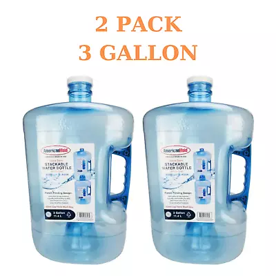 2 Pack 3 Gal Water Bottle Secure Liquid Jug Container BPA-Free Plastic Reusable • $23.99
