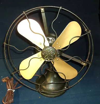 Antique GE General Electric Brass Blade Fan 3 Speed Original Green Works • $159.99