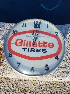  Vintage Gillette Tires Pam Clock Co Bear Gas Oil Station Sign Hanging  • $700