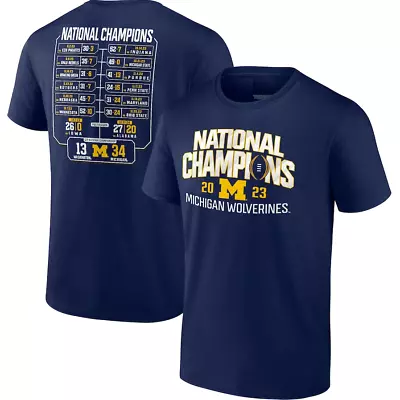 Michigan Wolverines Football 2024 National Champions Schedule T-Shirt - Navy Tee • $10.99