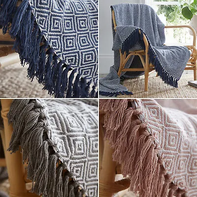 £12.99 • Buy Large & XL Diamond Woven Cotton Traditional Blanket Home Chair Sofa Bed Throws