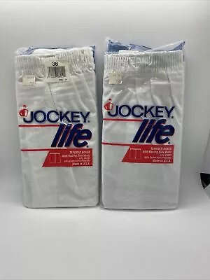 2 Pack Vtg. Jockey Boxers Shorts 38 Classic Tapered White Cotton Blend 1990 USA • $24.75