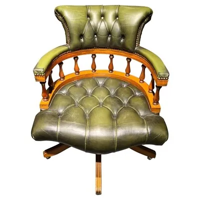 Q'Classical Vintage English Green Chesterfield Captains Office Chair • $2247.89