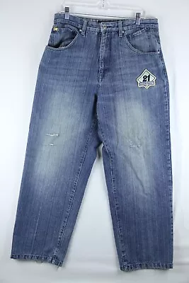 Southpole Jeans Mens 34x 30 Hexagon Y2K Hip Hop Wide Leg Distressed Streetwear • $39.99