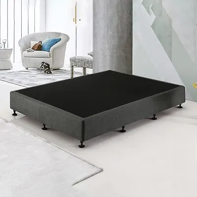 $467.95 • Buy Palermo Queen Ensemble Bed Base Frame Platinum Graphite Linen Fabric