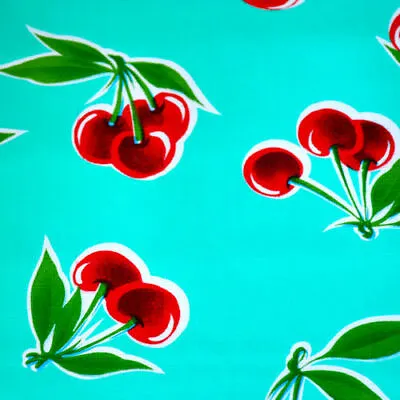 Mexican Oilcloth Fabric Tablecloth PVC Cotton Waterproof 120 Cm Turquoise Cherry • $12.40