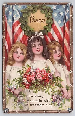 Patriotic Decoration Day Series  Peace  Postcard Flag & 3 Girls Memorial Day V • $14.49