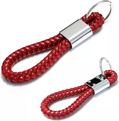 (1) Red Braided Leather Strap Keychain Ring For Car Key Key Fob • $7.99