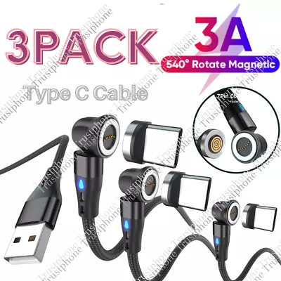 3PACK Rotate Magnetic Phone Cable Micro USB Type C Charger 3A For IPhone Samsung • $11.90