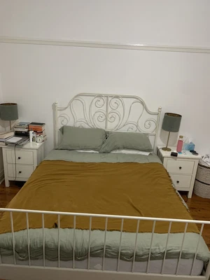 $8 • Buy Queen Bed Frame Used White Ikea PICK UP FROM 1 MAY
