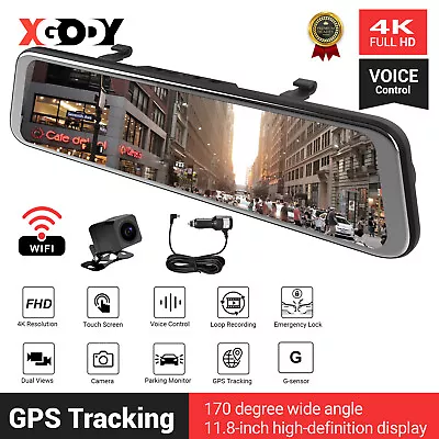XGODY 4K+1280P Dash Cam 12  WIFI Camera Car DVR Cam Reversing Mirror Recorder • $109.99