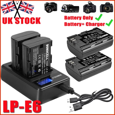 2/4X 3200mAh LP-E6 Battery+LCD Dual Charger For Canon XC10 EOS 60D 70D 7D 80D • £20.99